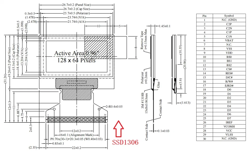 Wide Temperature Micro OLED Displa OLED Panel 128X64 Resolution Amoled Display Factory